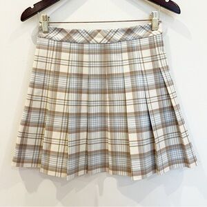 Sunday Best Aritzia Skirt 2 Brown Blue Plaid Pleated Mini Schoolgirl Academia